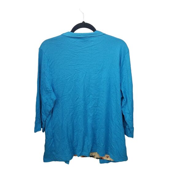 Breckenridge Womens Sz 2X Blue Tan Floral Long Sleeve Blouse - Picture 9 of 9